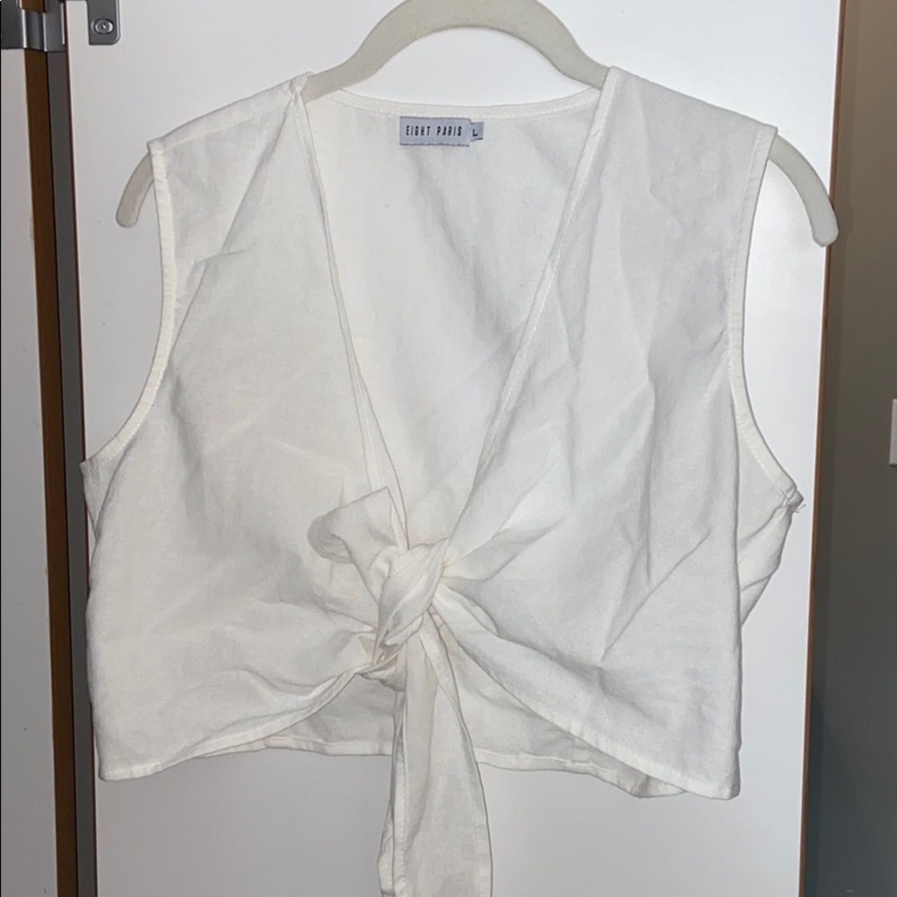 White tie crop top with deep v neck